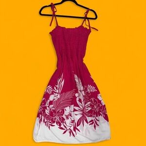 Y2K Pink and white Hawaiian floral print dress with adjustable tie straps